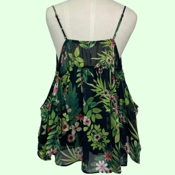 VENUS Tropical Green Black Off Shoulder Spaghetti Strap Blouse Women’s Size L - Picture 7 of 10